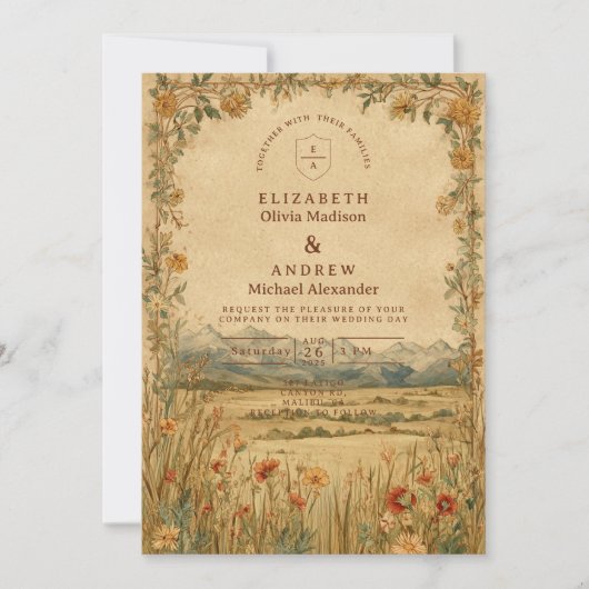 Invitation Golden Meadow Mountain Wedding (Devant)