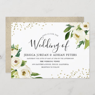 Invitation Golden Modern White Floral Mariage