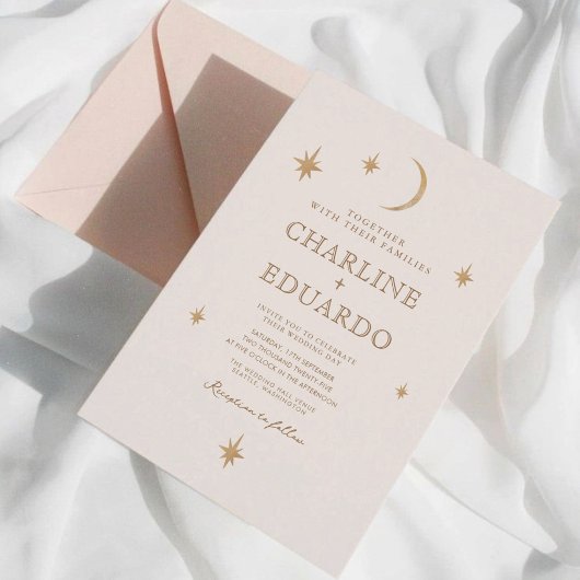 Invitation Golden Moon Celestial Boho Mariage Qr Code