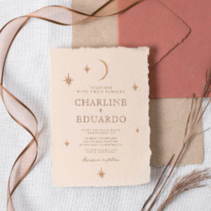 Invitation Golden Moon Celestial Boho Mariage Qr Code