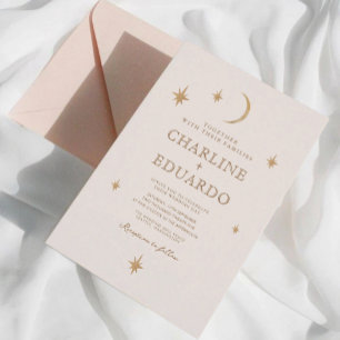 Invitation Golden Moon Celestial Boho Mariage Qr Code