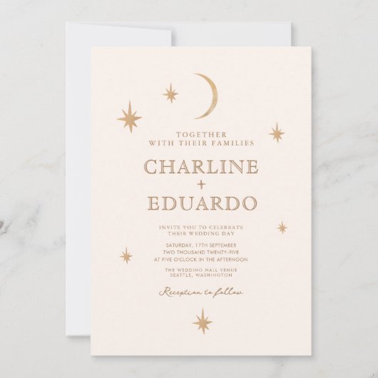 Invitation Golden Moon Celestial Boho Mariage Qr Code (Devant)