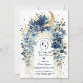 Invitation Golden Moon et Midnight Florals Mariage (Devant)