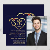 Invitation Golden Navy Modern Nursing School Graduation Party (Devant / Derrière)