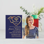 Invitation Golden Navy Modern Nursing School Graduation Party (Debout devant)