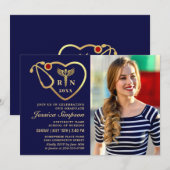 Invitation Golden Navy Modern Nursing School Graduation Party (Devant / Derrière)