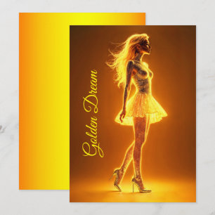 Invitation Golden neon girl dans l'élégance de mode brillante