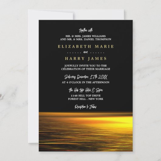 Invitation Golden Ocean, Elégant Mariage plage (Devant)