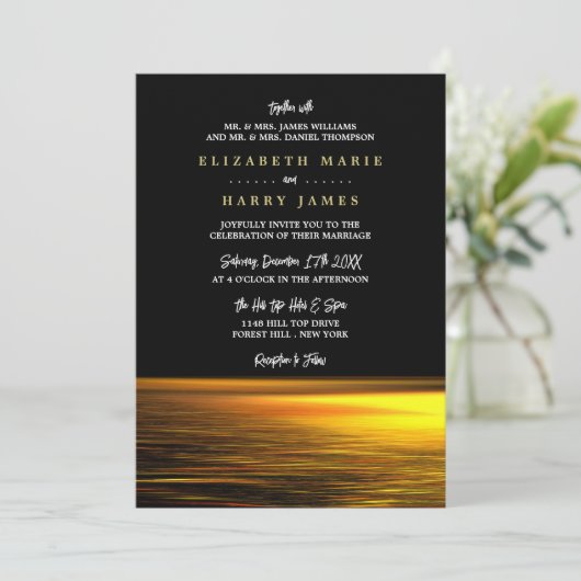 Invitation Golden Ocean, Elégant Mariage plage (Debout devant)