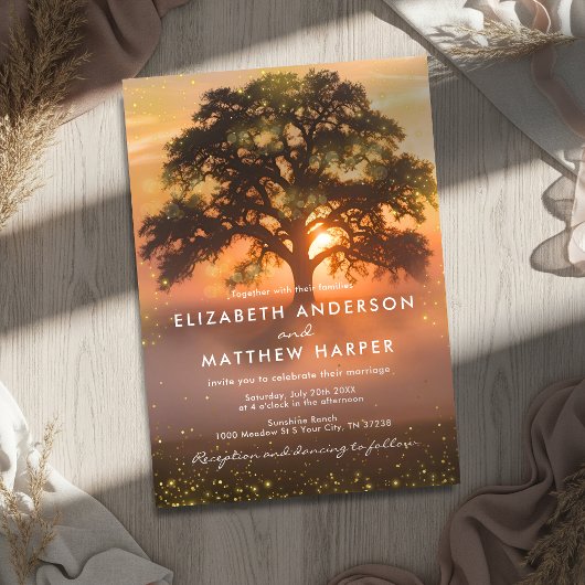 Invitation Golden Orange Sunset Fireflies Country Wedding