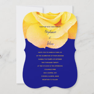 Invitation Golden Orange Yellow Rose Marine bleu Mariage Flor