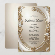 Golden Ornate Frame with Pearls Rehearsal Dinner