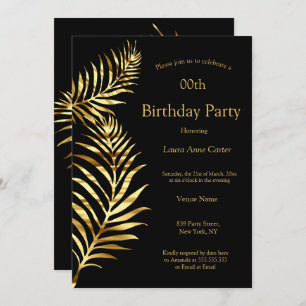 Invitation Golden Palm Black Gold fête d'anniversaire