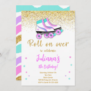 Invitation Golden Parties scintillant Roller Skate Anniversai