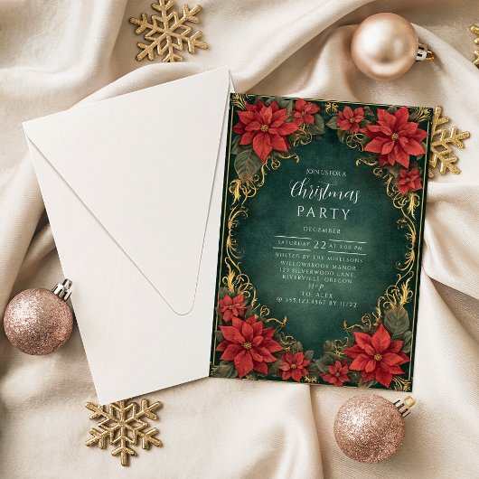 Invitation Golden Poinsettia Elegance Christmas