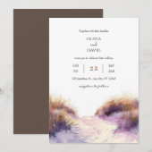 Invitation Golden Purple Sunset Sandy Dunes Beach Mariage (Devant / Derrière)
