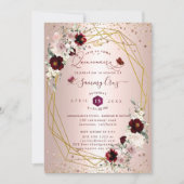 Invitation Golden Quinceanera H2 Fleurs Dusty Rose Blush (Devant)