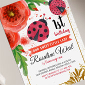 Invitation Golden Red Ladybug Aquarelle Premier anniversaire