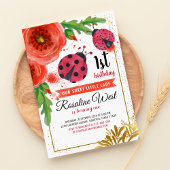 Invitation Golden Red Ladybug Aquarelle Premier anniversaire