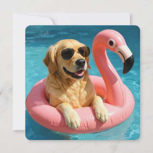 Invitation Golden Retriever Avec Flamant rose Pool Party (Devant)