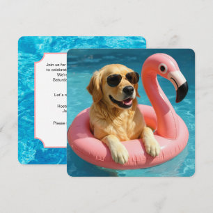 Invitation Golden Retriever Avec Flamant rose Pool Party