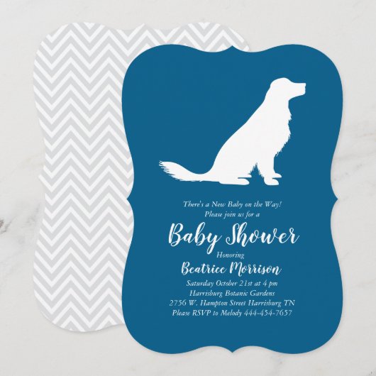 Invitation Golden Retriever Baby shower chien Français Blue B (Devant / Derrière)