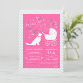 Invitation Golden Retriever Baby shower chien Français Rose f (Debout devant)