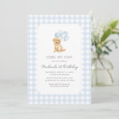 Invitation Golden Retriever Blue En vichy Anniversaire (Debout devant)