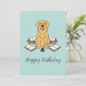 Invitation Golden Retriever Bookworm Opal Birthday Greeting (Debout devant)
