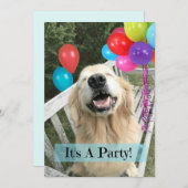 Invitation Golden Retriever Chien avec ballons Personnalisé A (Devant / Derrière)