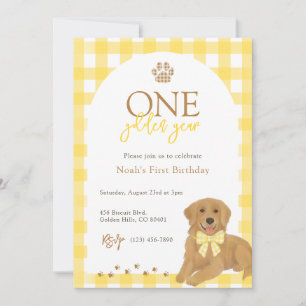 Invitation Golden Retriever Jaune En vichy premier anniversai