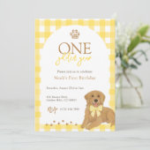 Invitation Golden Retriever Jaune En vichy premier anniversai (Debout devant)
