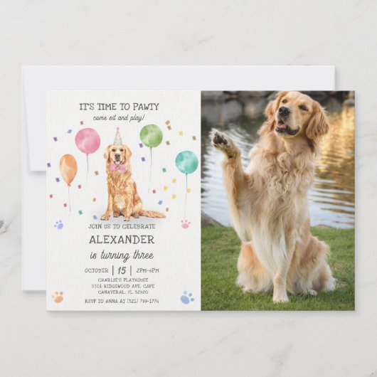 Invitation Golden Retriever Pawty Chien Chien Chien Chien Chi (Devant)