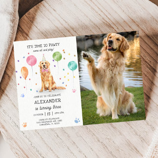 Invitation Golden Retriever Pawty Chien Chien Chien Chien Chi