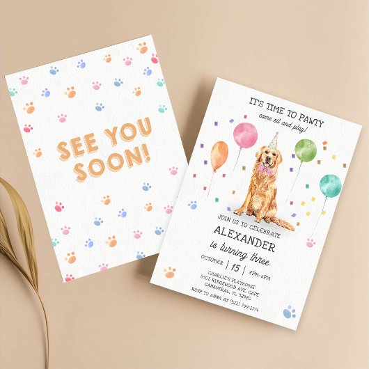 Invitation Golden Retriever Pawty Chien Chien Chien Chien Chi