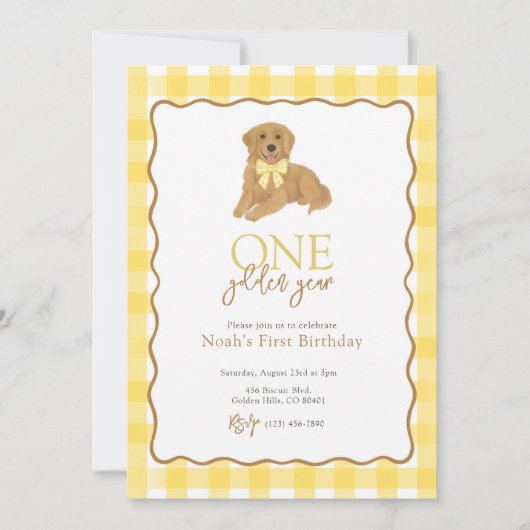 Invitation Golden Retriever un an d'or premier anniversaire (Devant)