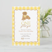 Invitation Golden Retriever un an d'or premier anniversaire (Debout devant)
