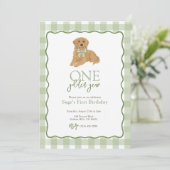 Invitation Golden Retriever un an d'or premier anniversaire (Debout devant)