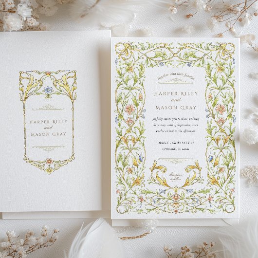 Invitation Golden Rococo Vine Mariage