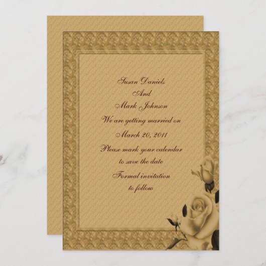 Invitation Golden Rosebuds Mariage Floral Enregistrer La Date (Devant / Derrière)