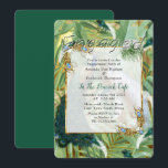 Invitation Golden Royal Peacock Feathers<br><div class="desc">Plumes de paons royaux blancs et bleu-vert sur un arrière - plan plante tropical parsemé de plumes exotiques pour un motif de collection mariage à personnaliser</div>