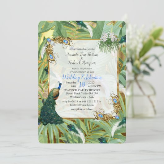 Invitation Golden Royal Peacock Feathers (Debout devant)
