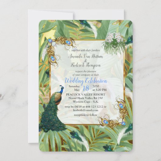 Invitation Golden Royal Peacock Feathers (Devant)