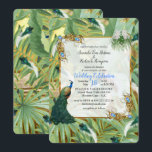 Invitation Golden Royal Peacock Feathers<br><div class="desc">Plumes de paons royaux blancs et bleu-vert sur un arrière - plan plante tropical parsemé de plumes d'or exotique pour une collection mariage ou comme décor design</div>