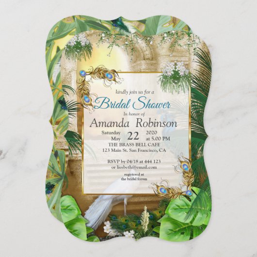 Invitation Golden Royal Peacock Temple Dreams (Devant / Derrière)