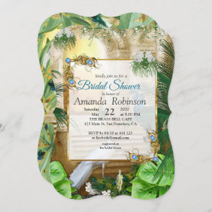 Invitation Golden Royal Peacock Temple Dreams