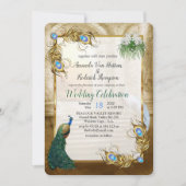 Invitation Golden Royal Peacocks - Plumes (Devant)