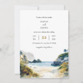 Invitation Golden Sand Tropical Palms Beach Cove Art Mariage (Devant)