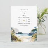 Invitation Golden Sand Tropical Palms Beach Cove Art Mariage (Debout devant)