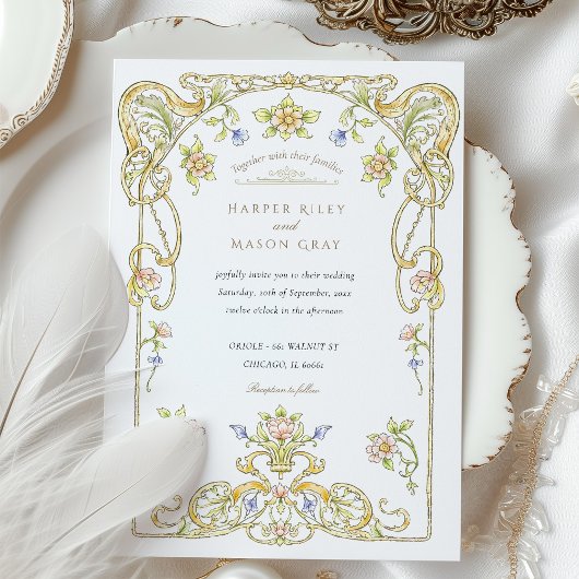 Invitation Golden Scroll Garden Wedding